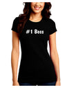 #1 Boss Text - Boss Day Juniors Crew Dark T-Shirt-T-Shirts Juniors Tops-TooLoud-Black-Juniors Fitted Small-Davson Sales