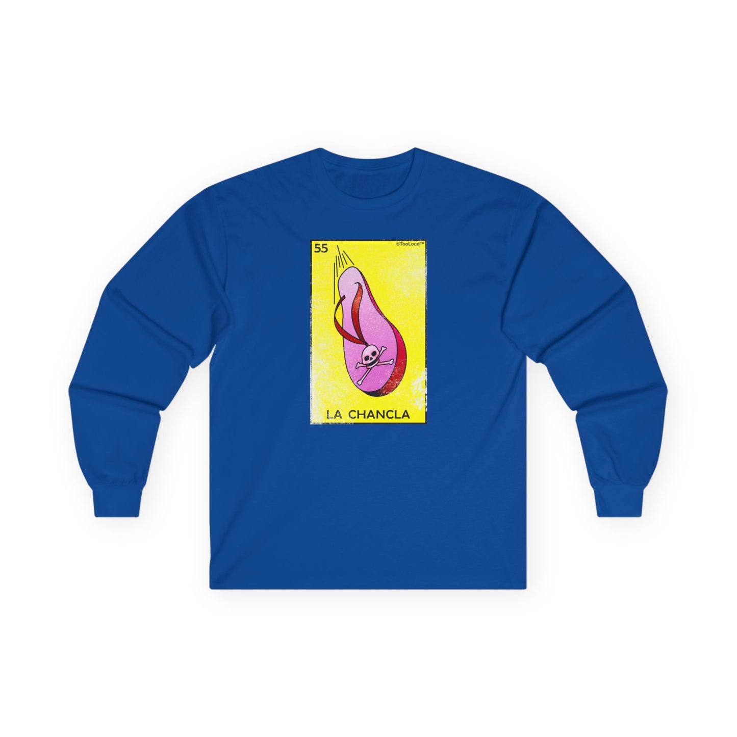 La Chancla Lotería Distressed Adult Long Sleeve Dark T-Shirt by TOOLOUD
