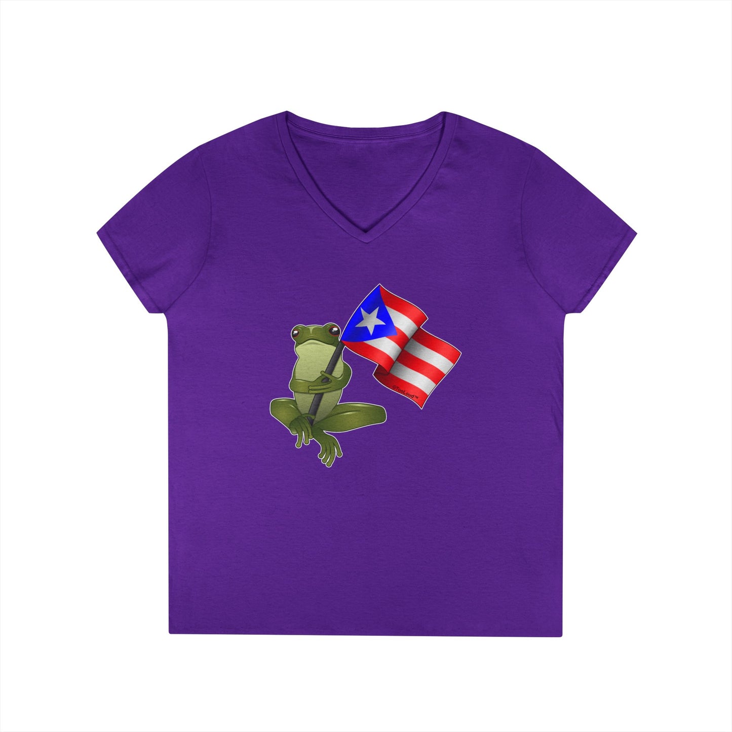 Coquí Holding Flag Women’s Juniors V-Neck T-Shirt by TOOLOUD