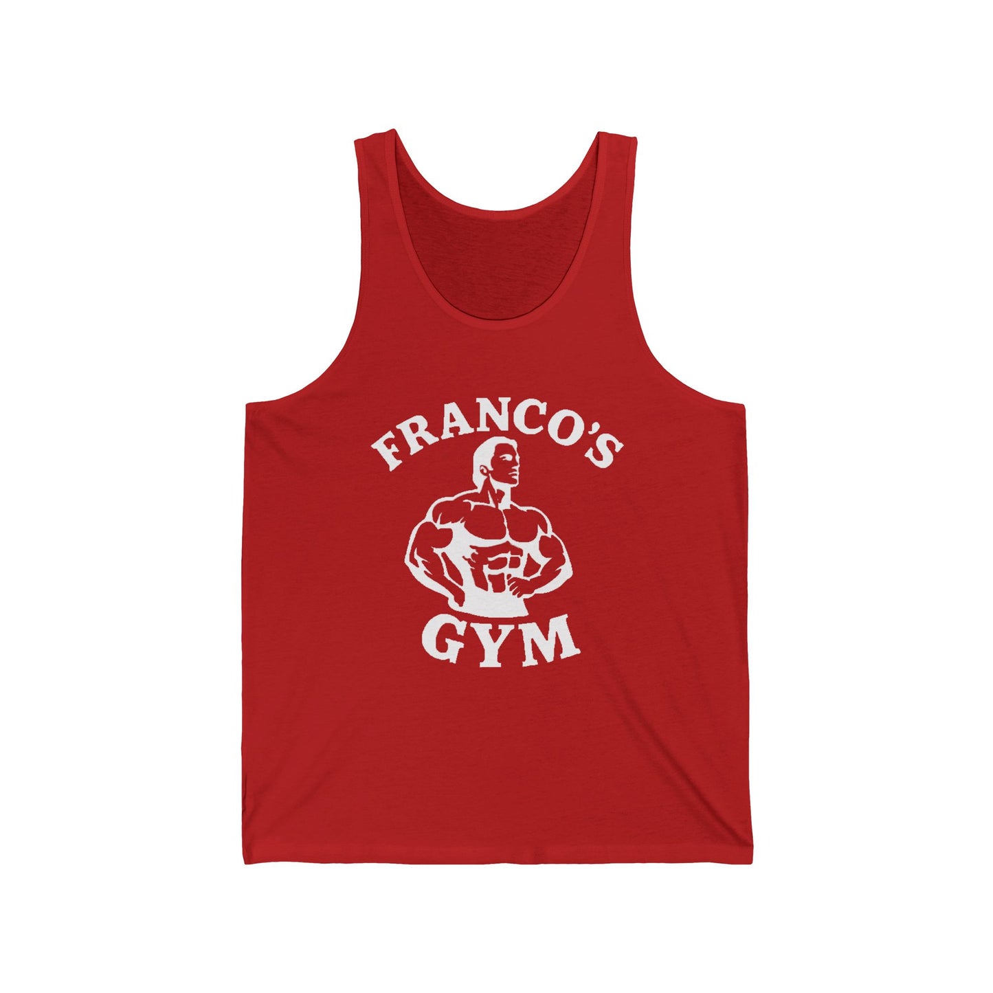 Franco’s Gym Retro Bodybuilder Unisex Jersey Tank – Vintage 80s Fitness Style Print