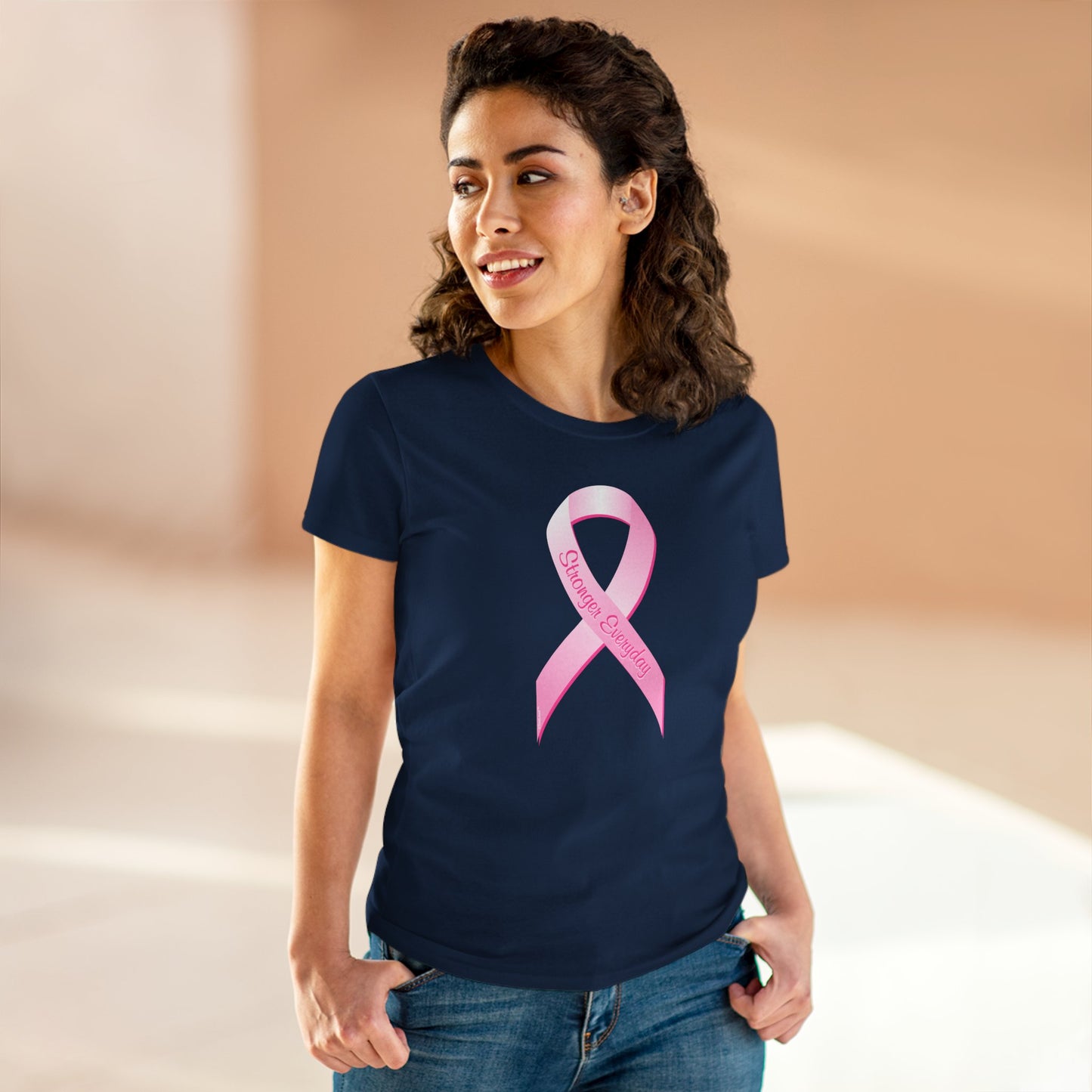 Pink Breast Cancer Awareness Ribbon - Stronger Everyday Women's T-Shirt by TOOLOUD