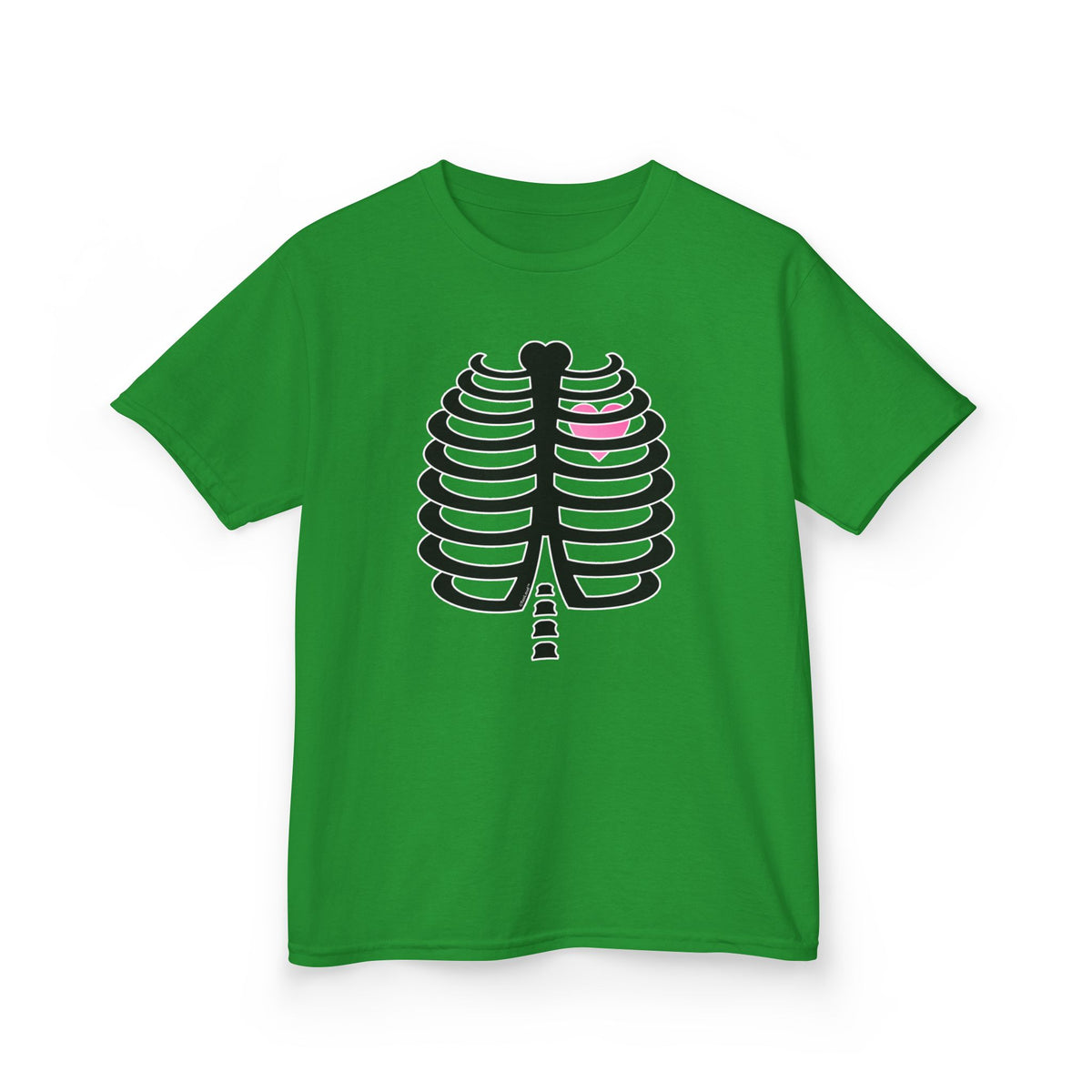 Black Skeleton Ribcage with Pink Heart Halloween Children's T-Shirt by TOOLOUD