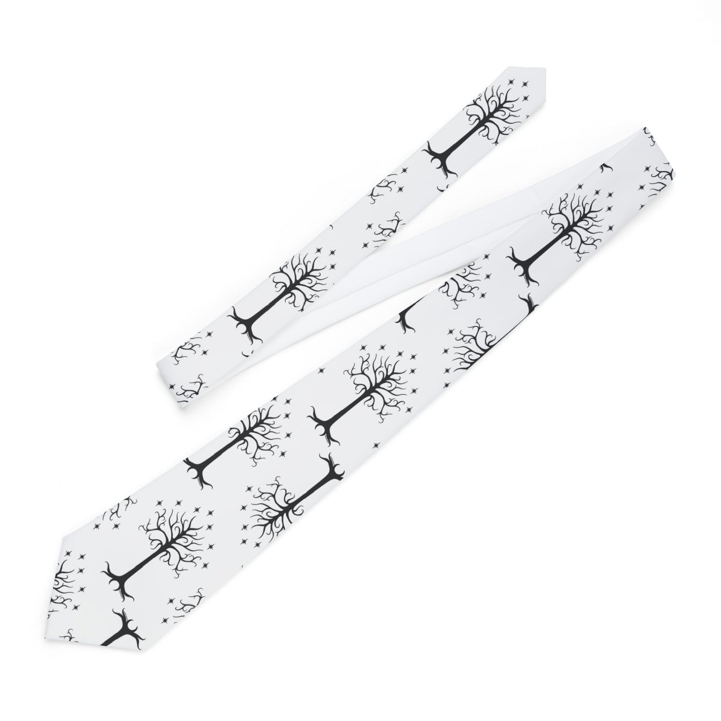 The Royal White Tree Printed AOP White Necktie by TOOLOUD