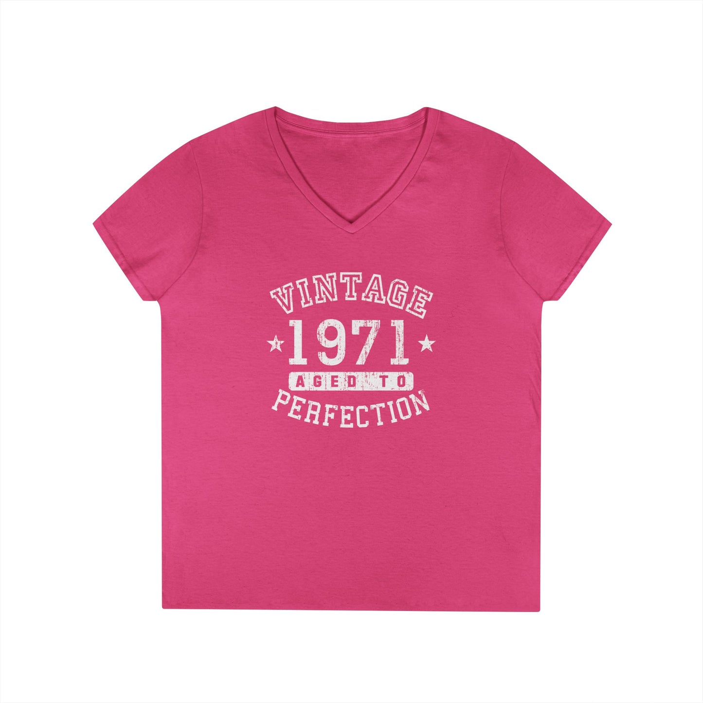 50th Birthday Vintage Birth Year 1971 Ladies Petite V-Neck Dark T-Shirt by TOOLOUD
