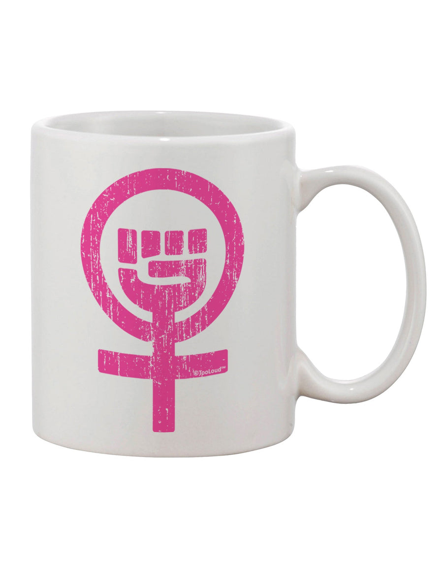 11 oz Coffee Mug with Pink Distressed Feminism Symbol - TooLoud-11 OZ Coffee Mug-TooLoud-White-Davson Sales