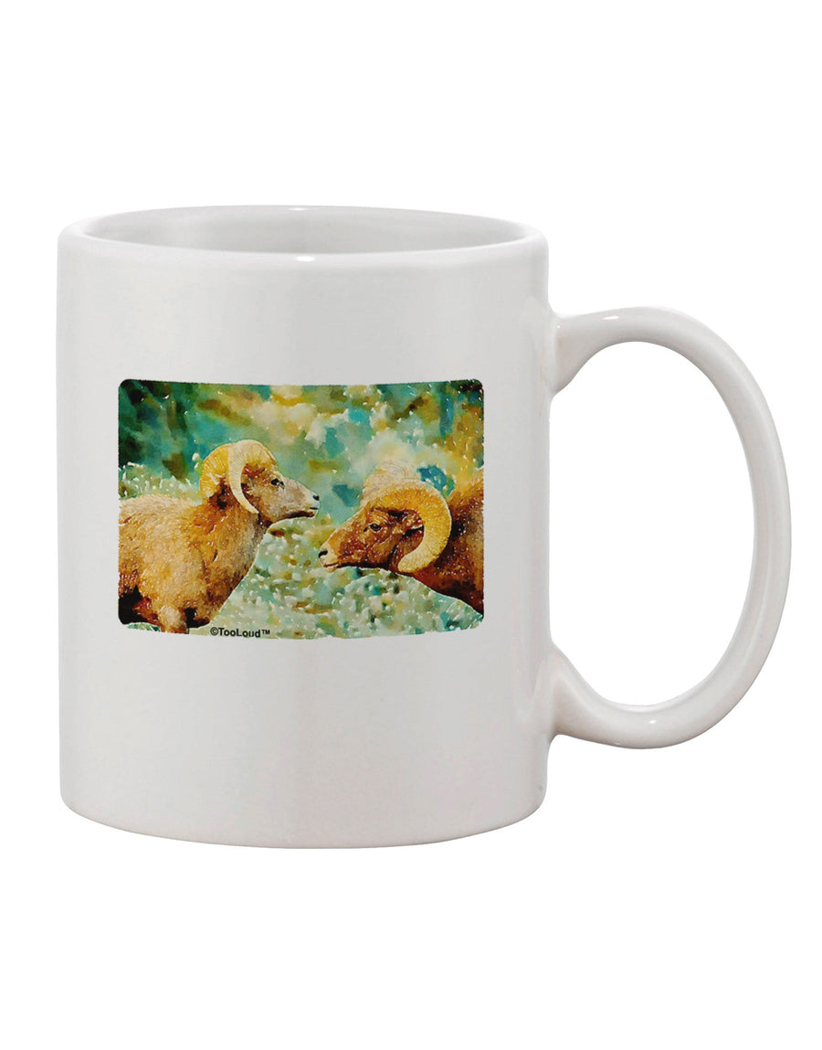 11 oz Coffee Mug with Watercolor Printed Two Bighorn Rams Design - Expertly Crafted Drinkware TooLoud-11 OZ Coffee Mug-TooLoud-White-Davson Sales