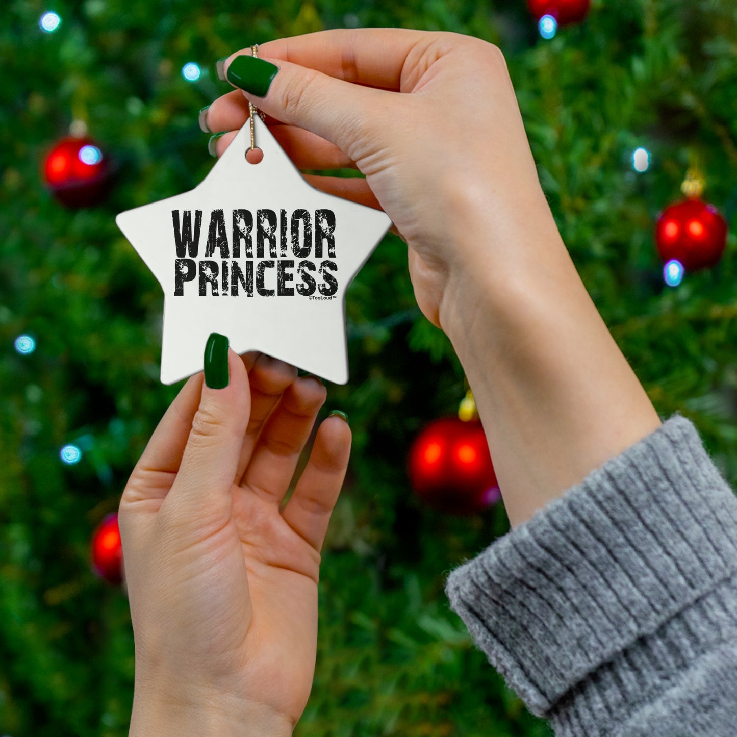 Warrior Princess Black and White Holiday Ornament – Available in 4 Shapes by TOOLOUD