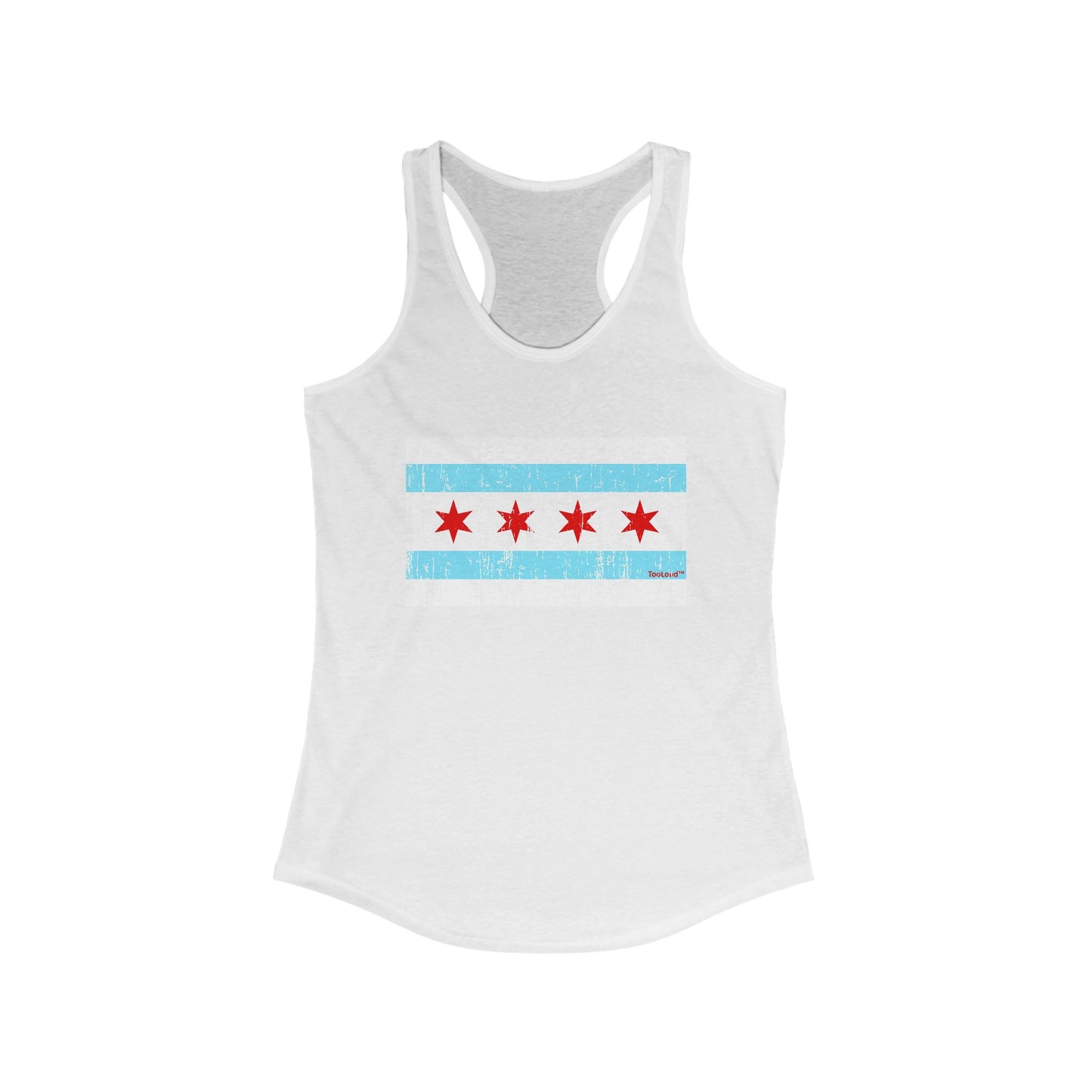 Distressed Chicago Flag Design Women's Racerback Tank Top by TOOLOUD