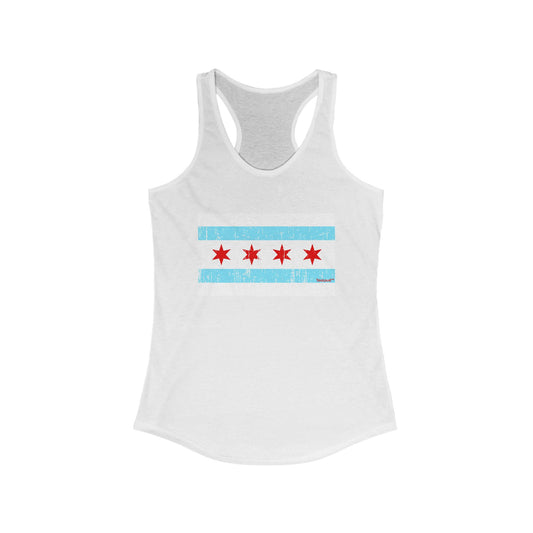 Distressed Chicago Flag Design Women's Racerback Tank Top by TOOLOUD