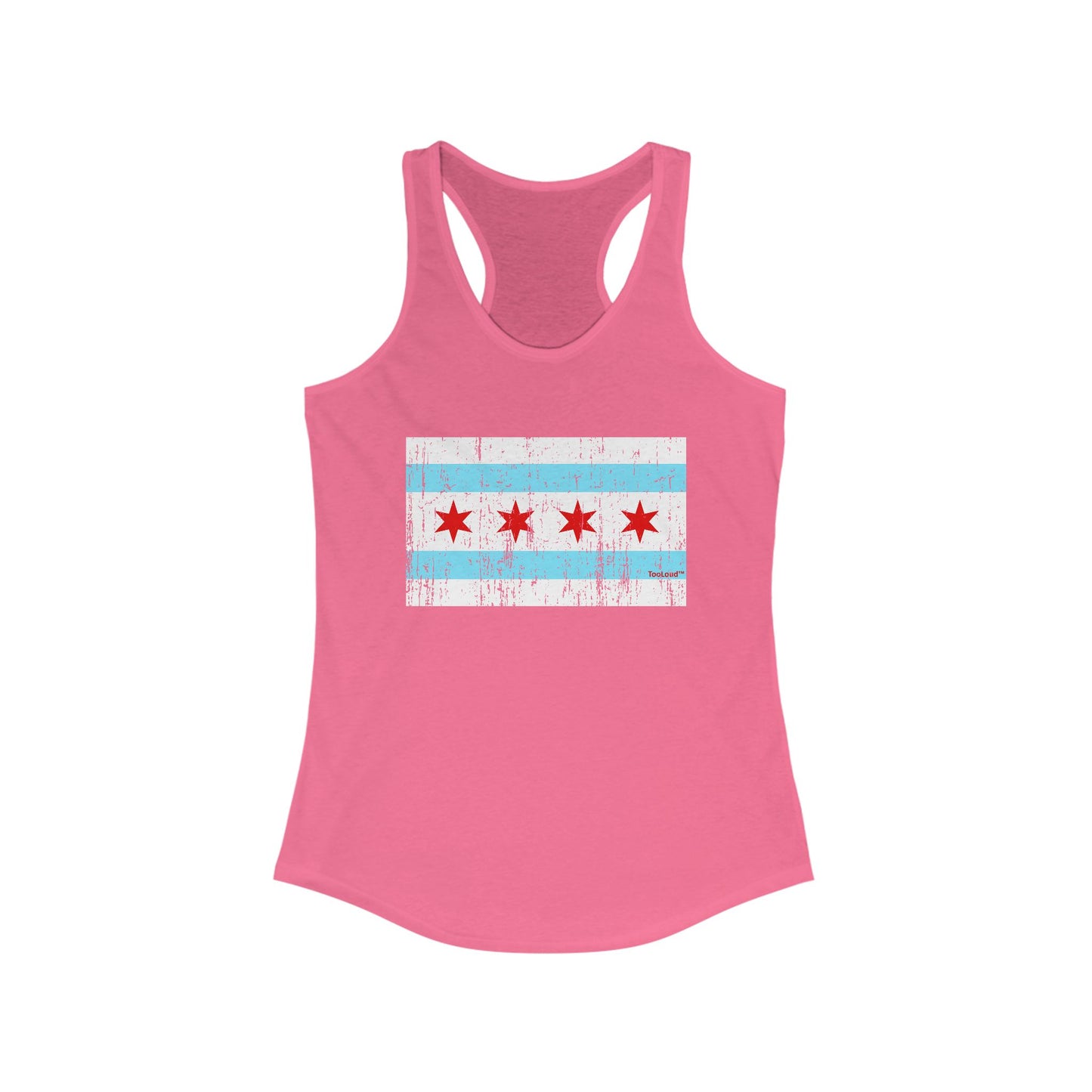 Distressed Chicago Flag Design Women's Racerback Tank Top by TOOLOUD