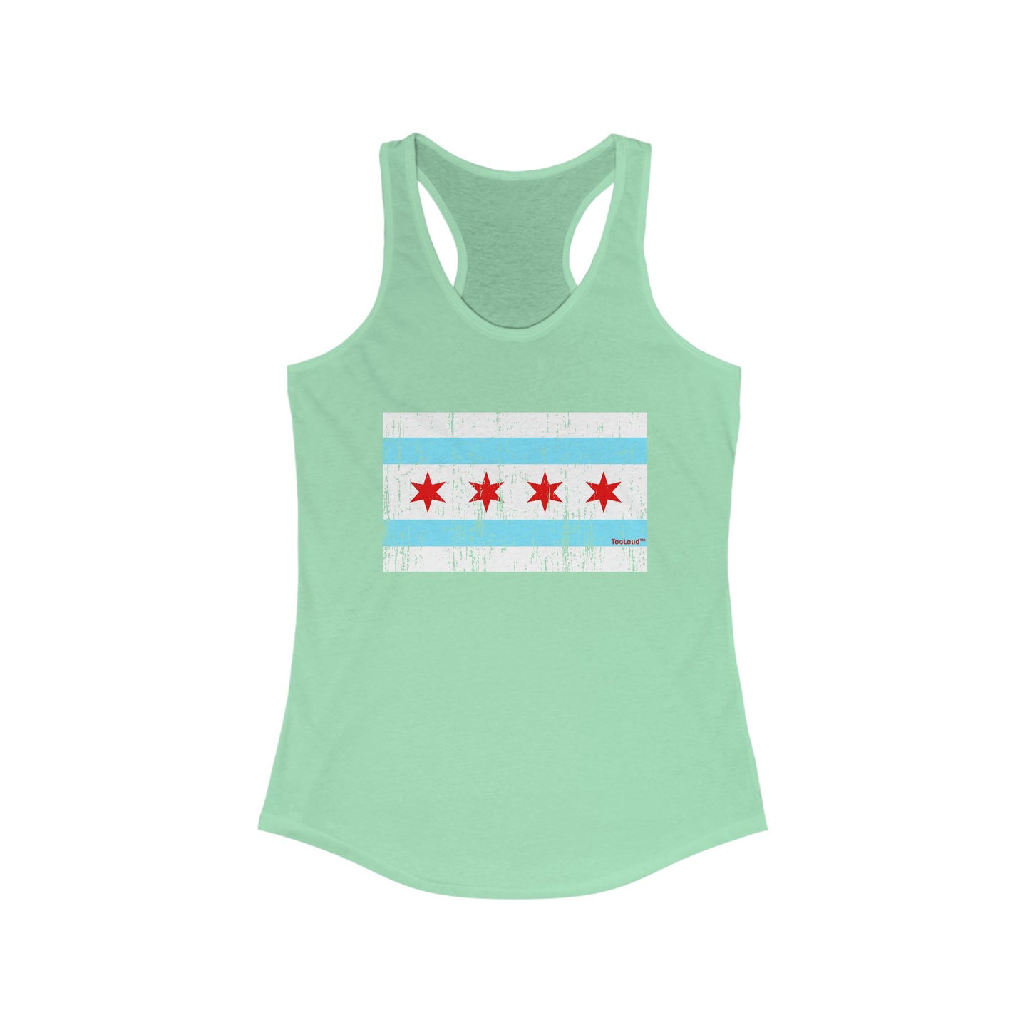 Distressed Chicago Flag Design Women's Racerback Tank Top by TOOLOUD