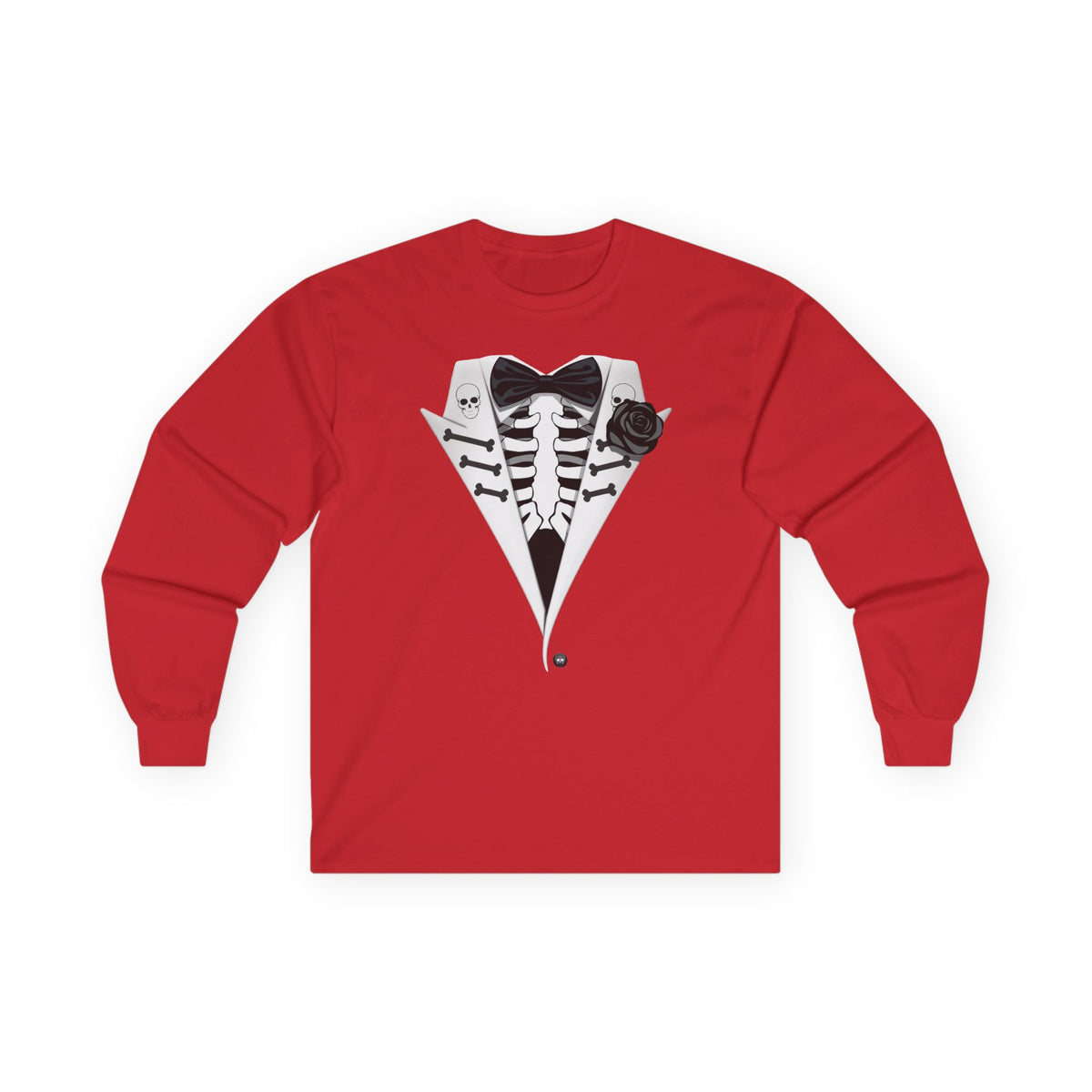 Skeleton Tuxedo Halloween Adult Long Sleeve Dark T-Shirt by TOOLOUD