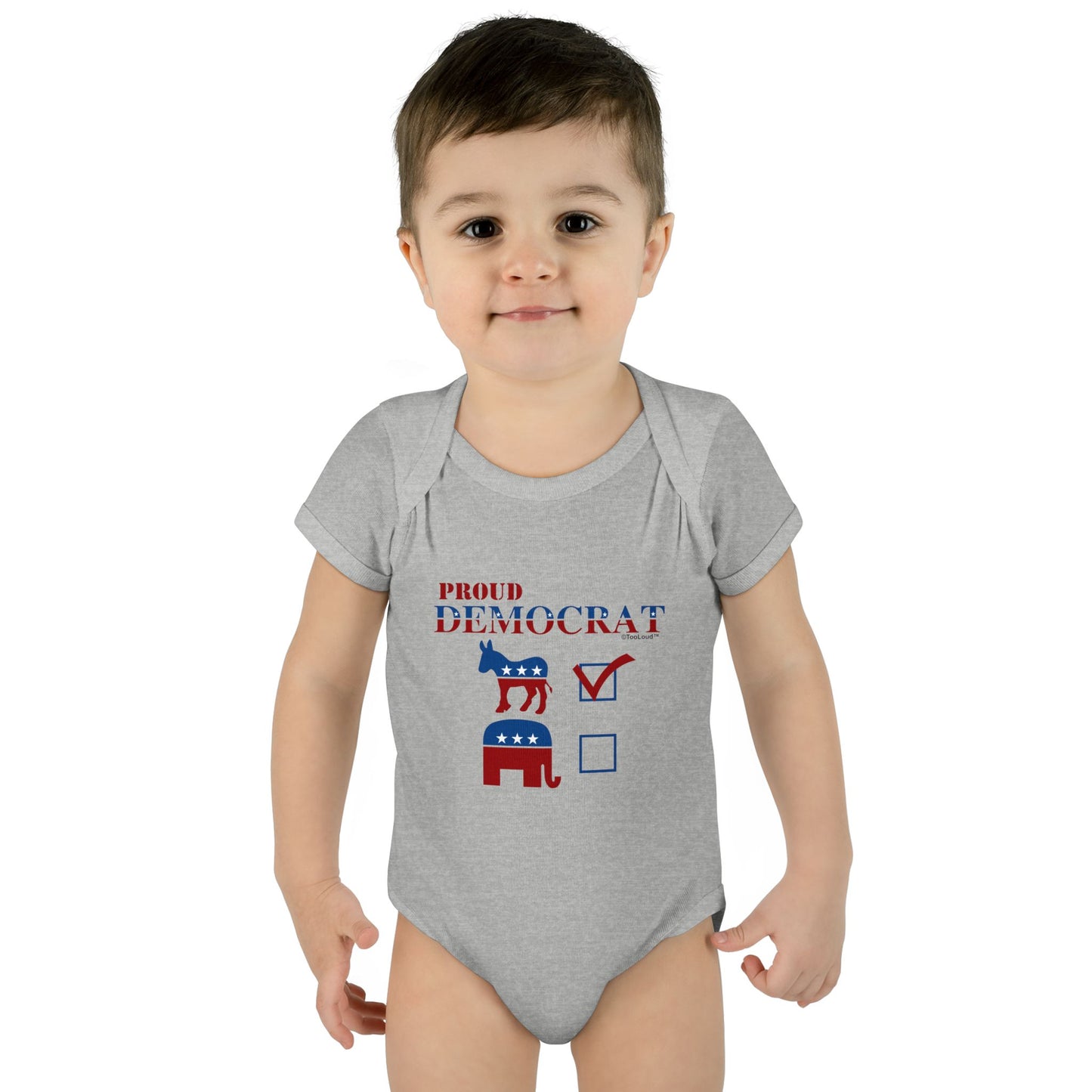 Proud Democrat Checkmark Baby Romper Bodysuit by TOOLOUD