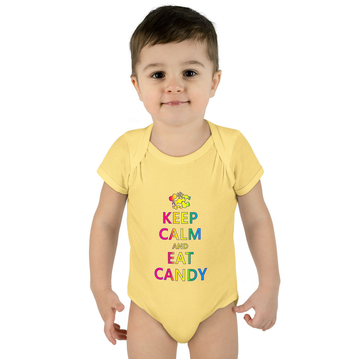 Keep Calm and Eat Candy Infant One Piece Bodysuit by TOOLOUD