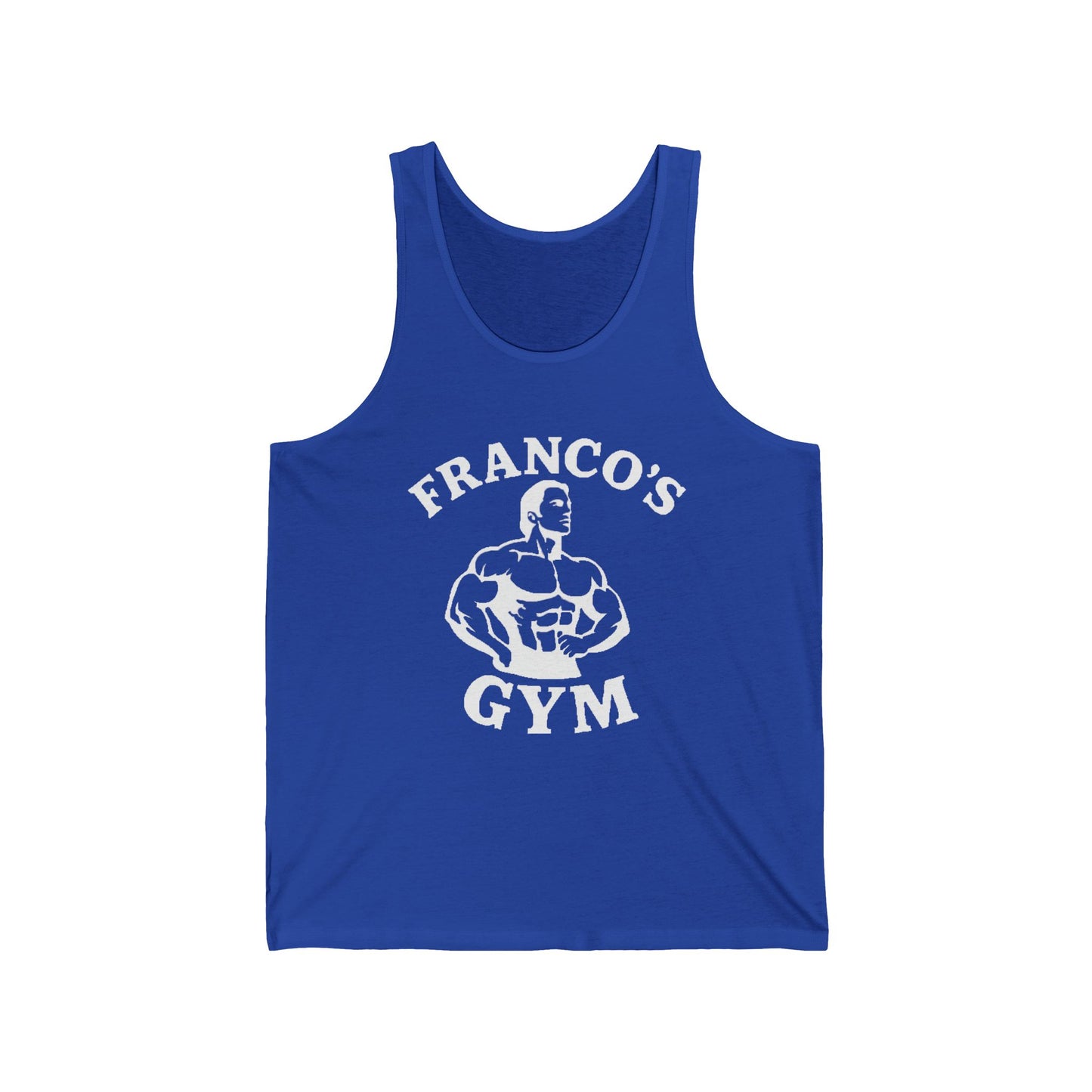 Franco’s Gym Retro Bodybuilder Unisex Jersey Tank – Vintage 80s Fitness Style Print
