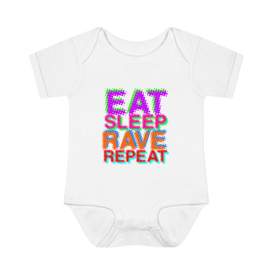 Eat Sleep Rave Repeat Color Infant Baby Romper Bodysuit by TOOLOUD