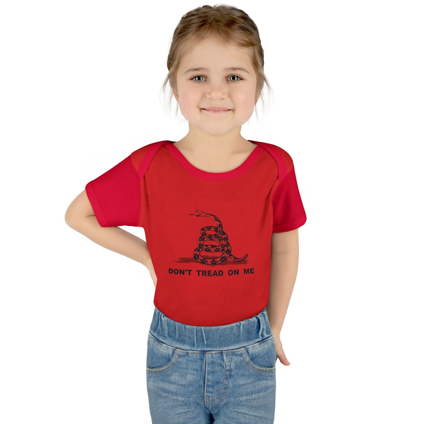 Subdued Don't Tread On Me Gadsden Flag Rattlesnake Infant One Piece Bodysuit by TOOLOUD