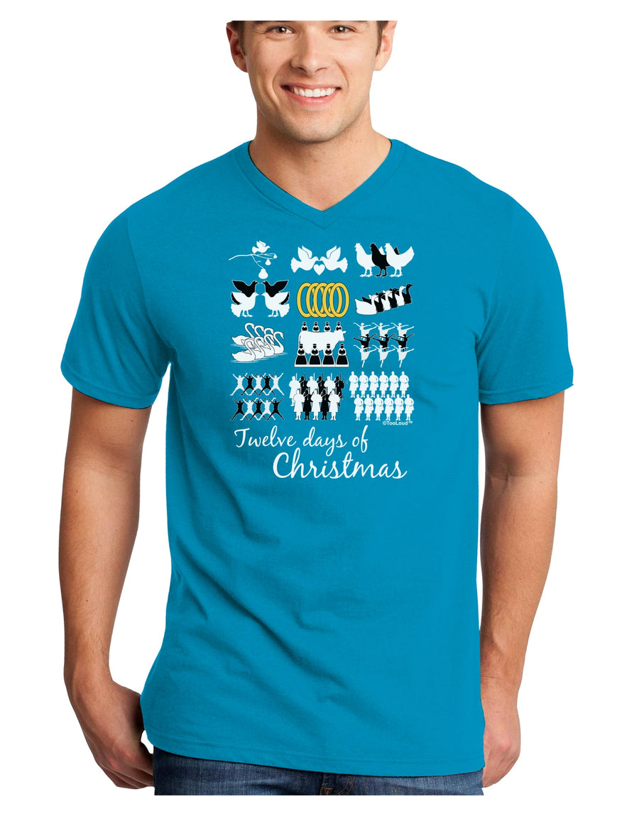 12 Days of Christmas Text Color Adult Dark V-Neck T-Shirt-TooLoud-Black-Small-Davson Sales