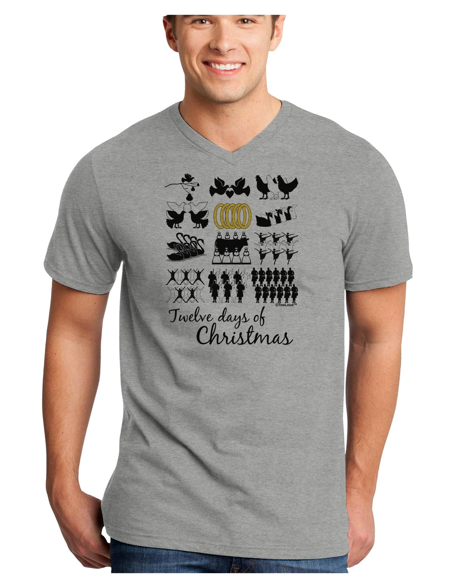 12 Days of Christmas Text Color Adult V-Neck T-shirt-Mens V-Neck T-Shirt-TooLoud-White-Small-Davson Sales