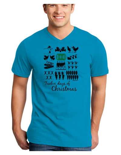 12 Days of Christmas Text Color Adult V-Neck T-shirt-Mens V-Neck T-Shirt-TooLoud-Turquoise-Small-Davson Sales