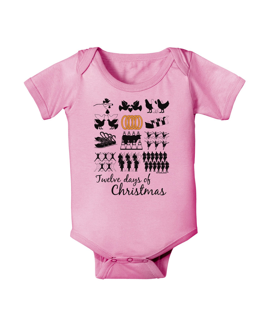 12 Days of Christmas Text Color Baby Romper Bodysuit-Baby Romper-TooLoud-White-06-Months-Davson Sales