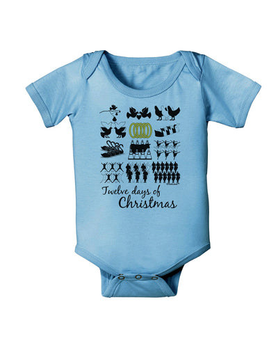12 Days of Christmas Text Color Baby Romper Bodysuit-Baby Romper-TooLoud-LightBlue-06-Months-Davson Sales