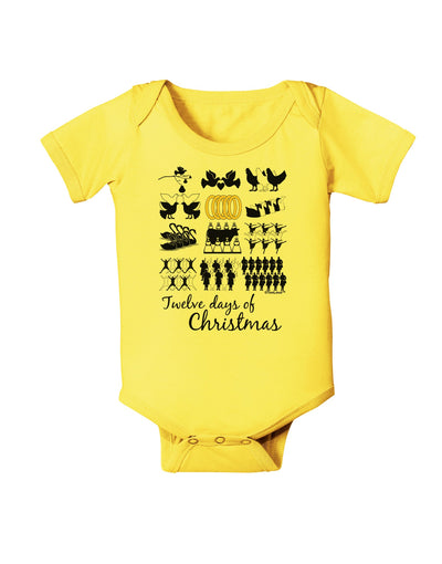 12 Days of Christmas Text Color Baby Romper Bodysuit-Baby Romper-TooLoud-Yellow-06-Months-Davson Sales
