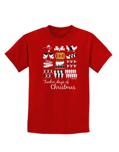 12 Days of Christmas Text Color Childrens Dark T-Shirt-Childrens T-Shirt-TooLoud-Red-X-Small-Davson Sales