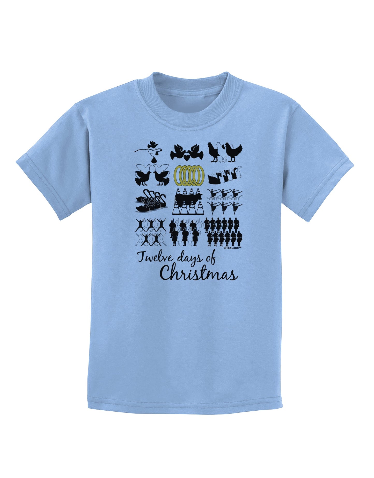 12 Days of Christmas Text Color Childrens T-Shirt-Childrens T-Shirt-TooLoud-Light-Blue-X-Small-Davson Sales