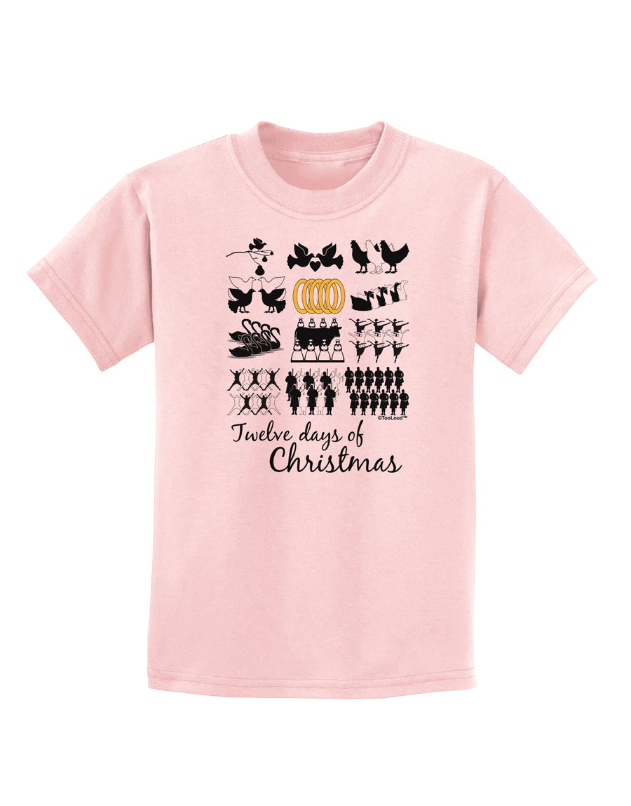 12 Days of Christmas Text Color Childrens T-Shirt