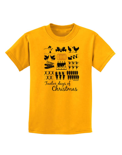 12 Days of Christmas Text Color Childrens T-Shirt-Childrens T-Shirt-TooLoud-Gold-X-Small-Davson Sales