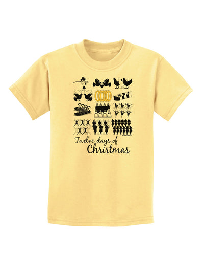 12 Days of Christmas Text Color Childrens T-Shirt-Childrens T-Shirt-TooLoud-Daffodil-Yellow-X-Small-Davson Sales