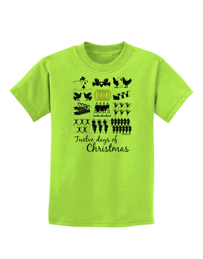 12 Days of Christmas Text Color Childrens T-Shirt-Childrens T-Shirt-TooLoud-Lime-Green-X-Small-Davson Sales