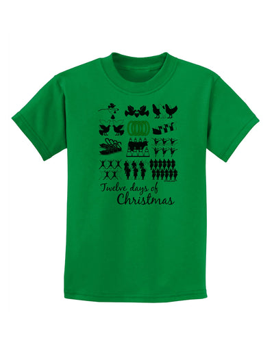 12 Days of Christmas Text Color Childrens T-Shirt-Childrens T-Shirt-TooLoud-Kelly-Green-X-Small-Davson Sales