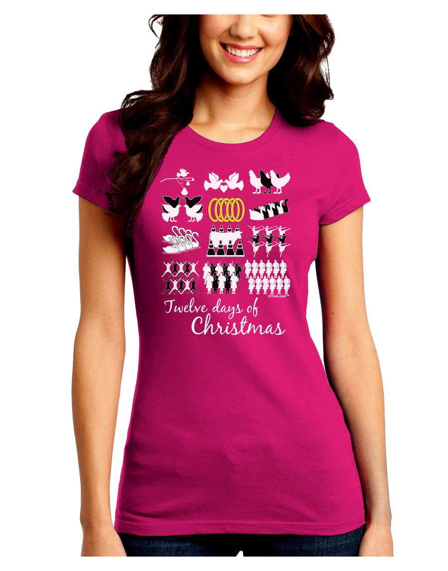 12 Days of Christmas Text Color Juniors Crew Dark T-Shirt-T-Shirts Juniors Tops-TooLoud-Black-Juniors Fitted Small-Davson Sales