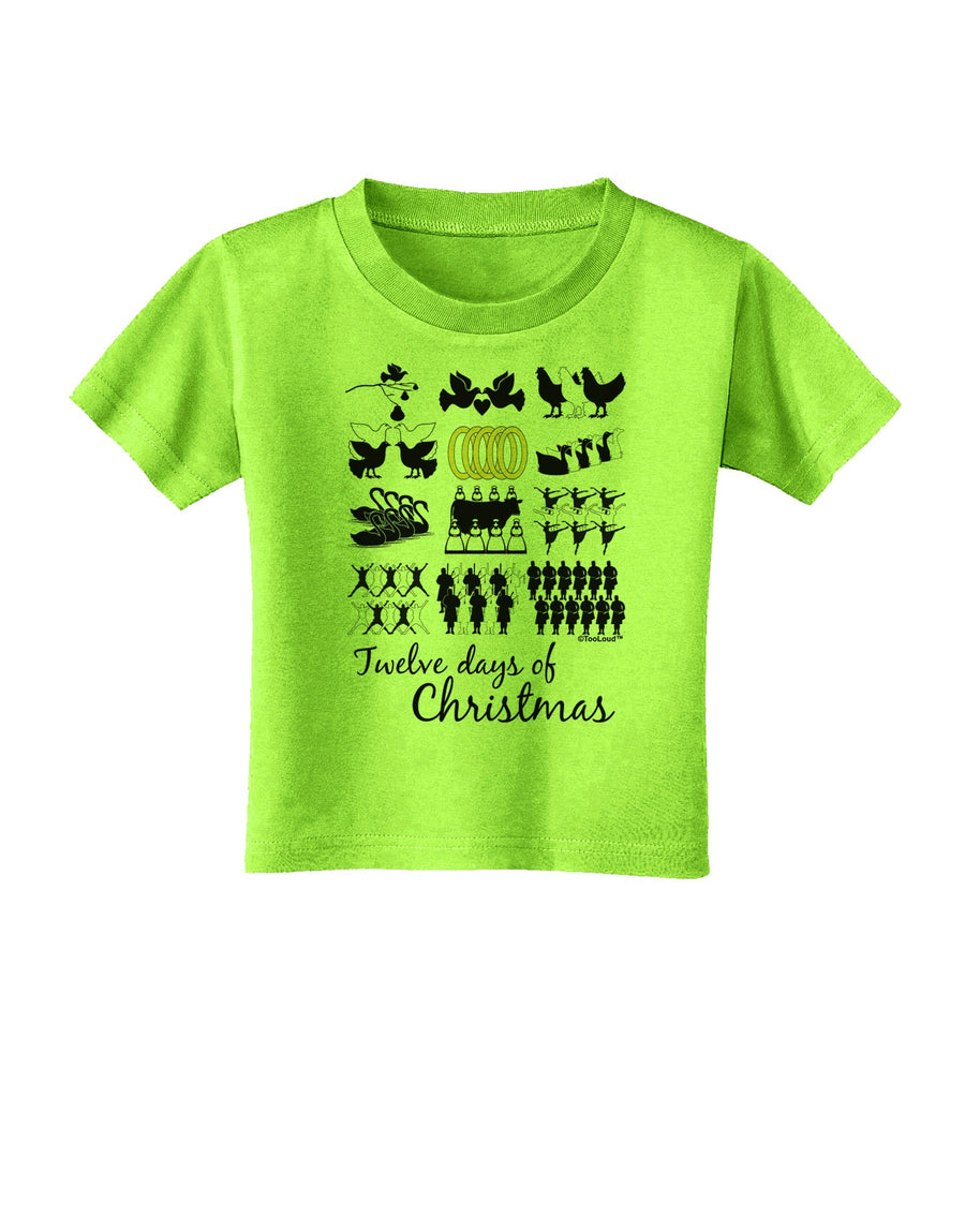 12 Days of Christmas Text Color Toddler T-Shirt-Toddler T-Shirt-TooLoud-White-2T-Davson Sales