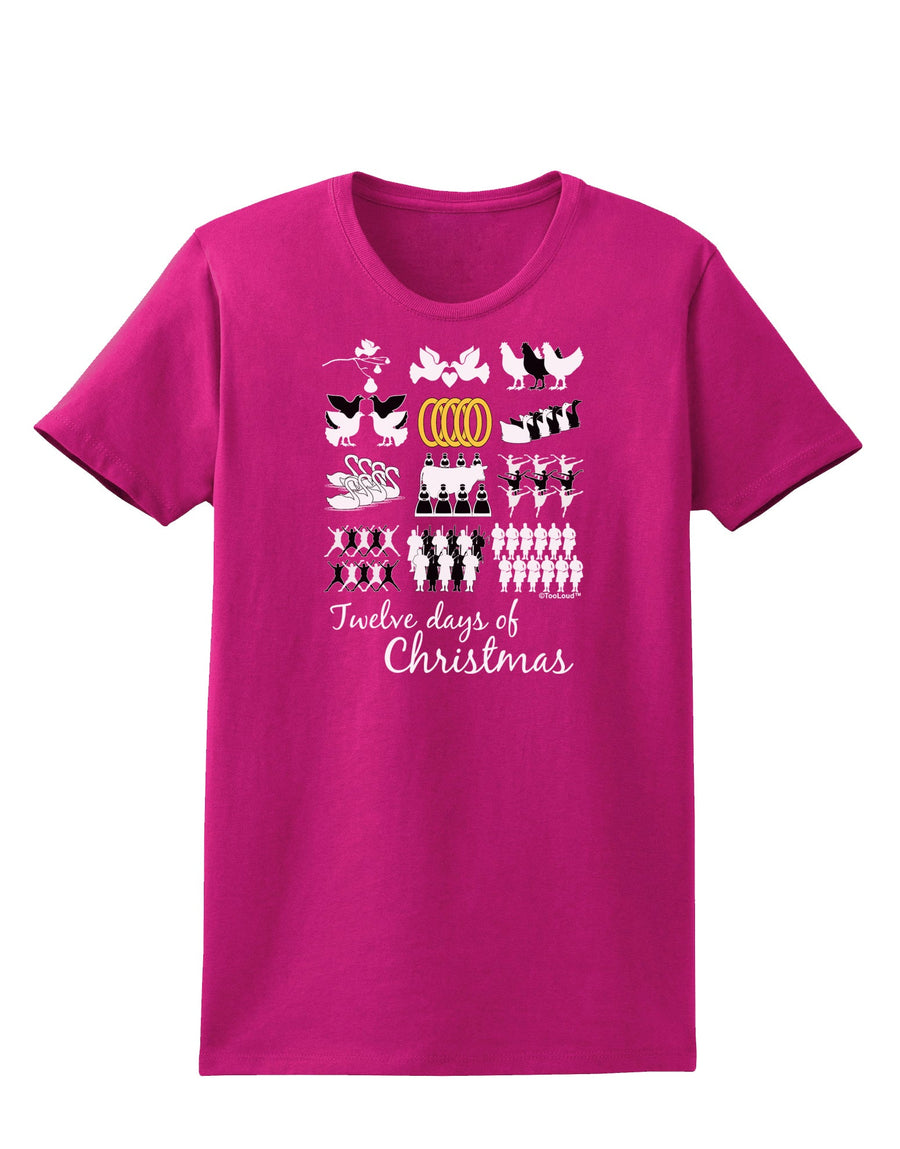 12 Days of Christmas Text Color Womens Dark T-Shirt-TooLoud-Black-X-Small-Davson Sales