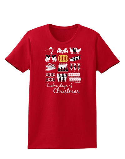 12 Days of Christmas Text Color Womens Dark T-Shirt-TooLoud-Red-X-Small-Davson Sales