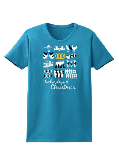 12 Days of Christmas Text Color Womens Dark T-Shirt-TooLoud-Turquoise-X-Small-Davson Sales