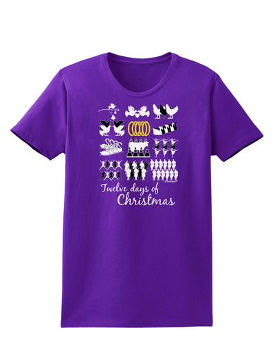 12 Days of Christmas Text Color Womens Dark T-Shirt-TooLoud-Purple-X-Small-Davson Sales
