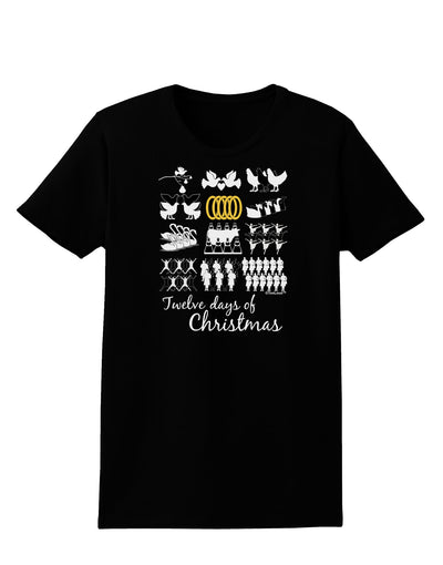 12 Days of Christmas Text Color Womens Dark T-Shirt-TooLoud-Black-X-Small-Davson Sales