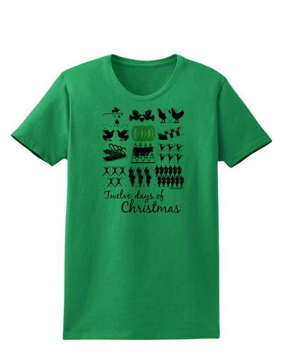 12 Days of Christmas Text Color Womens T-Shirt-Womens T-Shirt-TooLoud-Kelly-Green-X-Small-Davson Sales
