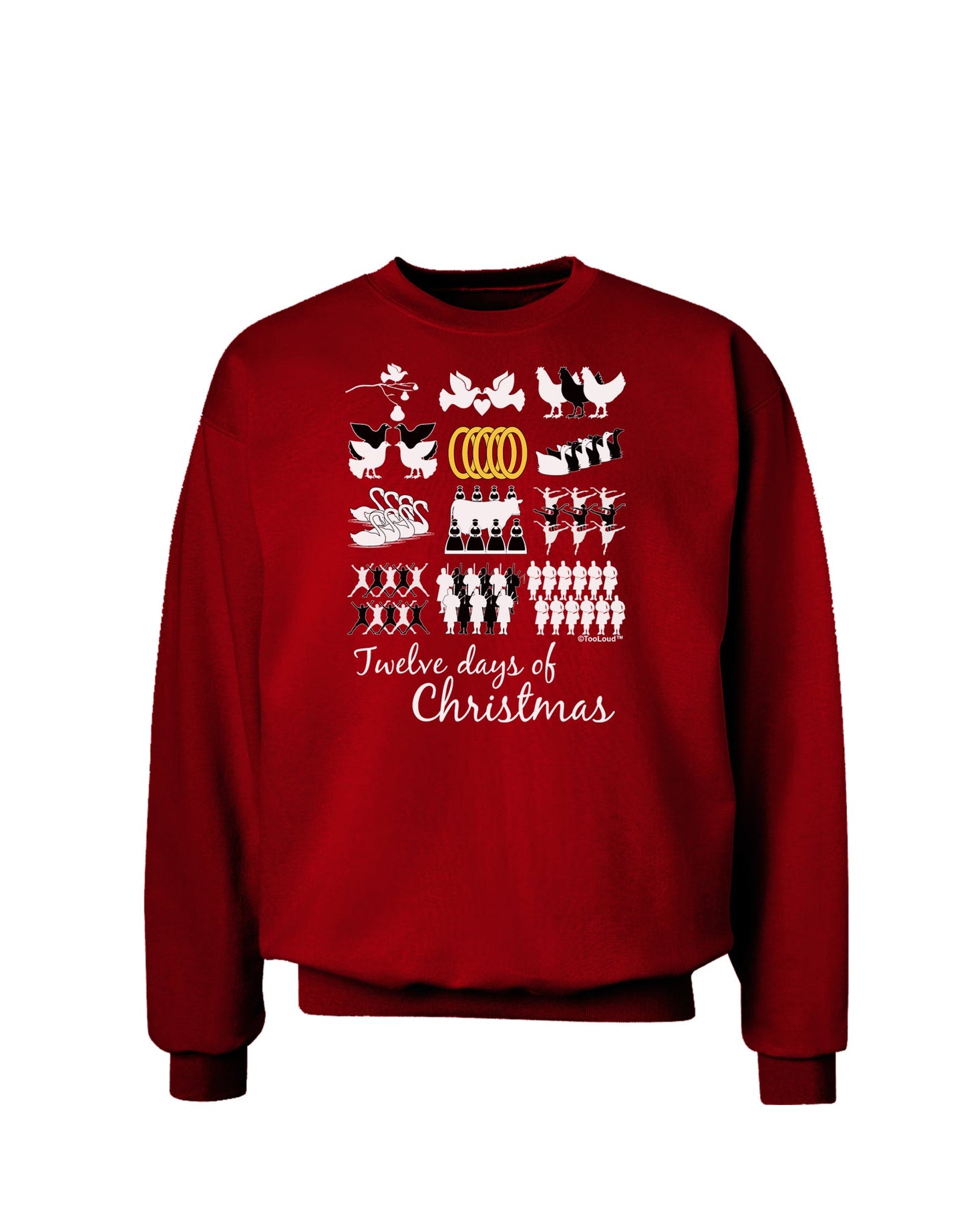 12 Days of Christmas Text Color Adult Dark Sweatshirt-Sweatshirts-TooLoud-Deep-Red-Small-Davson Sales