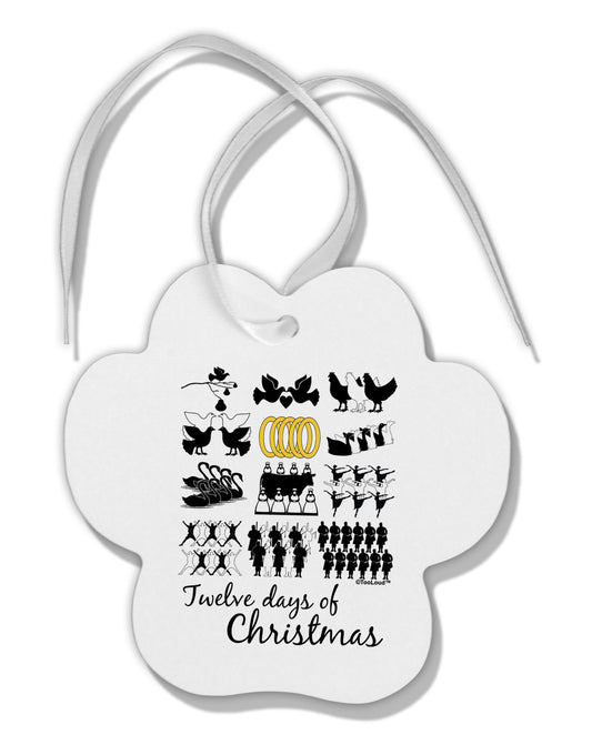 12 Days of Christmas Text Color Paw Print Shaped Ornament-Ornament-TooLoud-White-Davson Sales