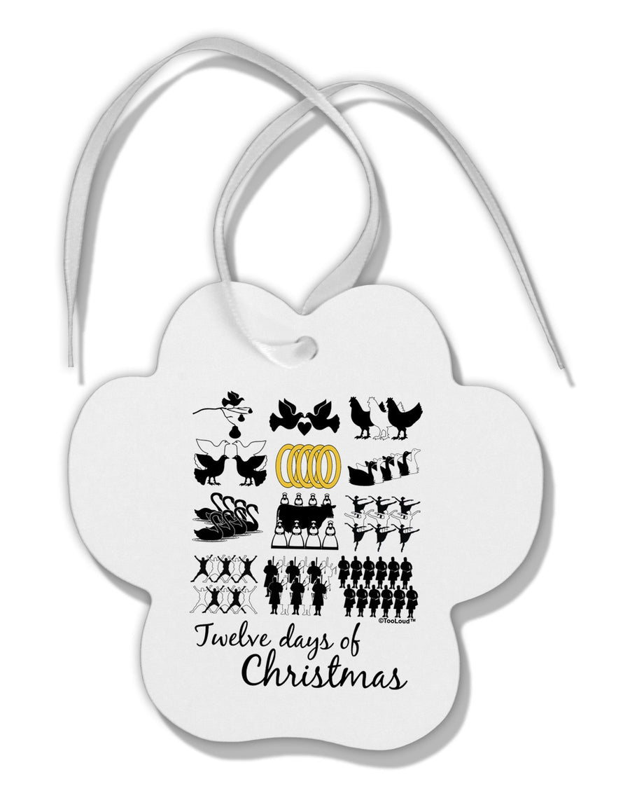 12 Days of Christmas Text Color Paw Print Shaped Ornament-Ornament-TooLoud-White-Davson Sales