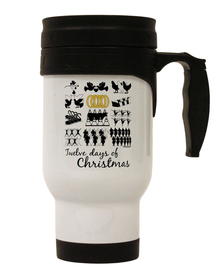 12 Days of Christmas Text Color Stainless Steel 14oz Travel Mug-Travel Mugs-TooLoud-White-Davson Sales