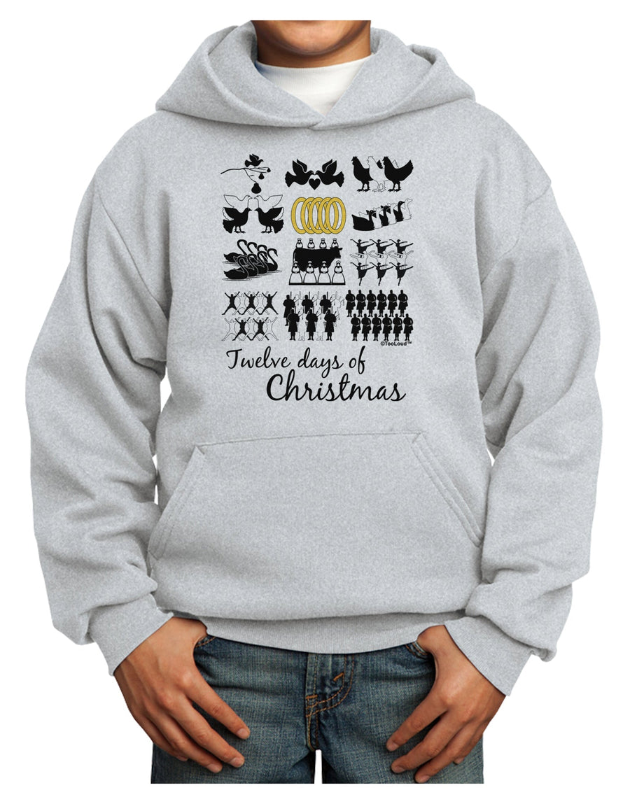 12 Days of Christmas Text Color Youth Hoodie Pullover Sweatshirt-Youth Hoodie-TooLoud-White-XS-Davson Sales