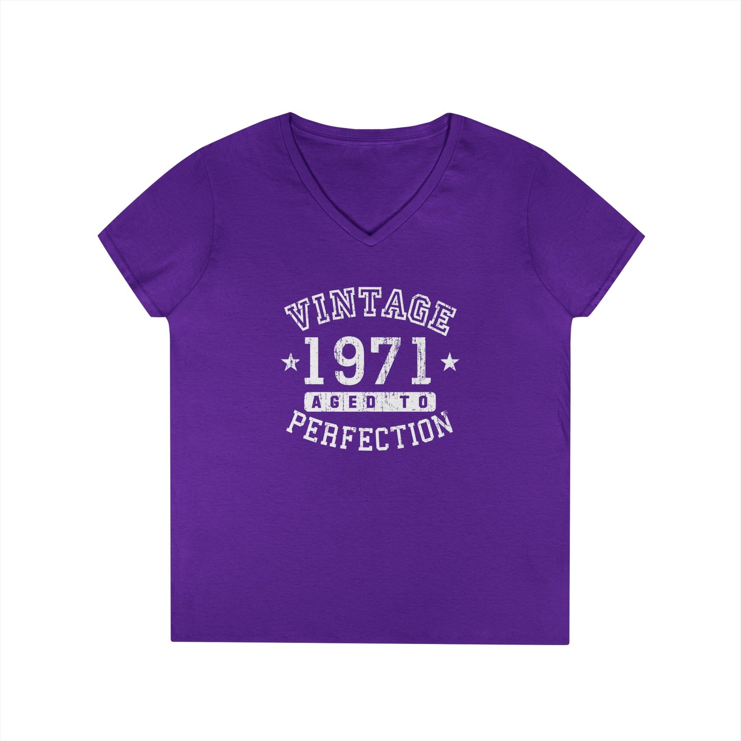 50th Birthday Vintage Birth Year 1971 Ladies Petite V-Neck Dark T-Shirt by TOOLOUD