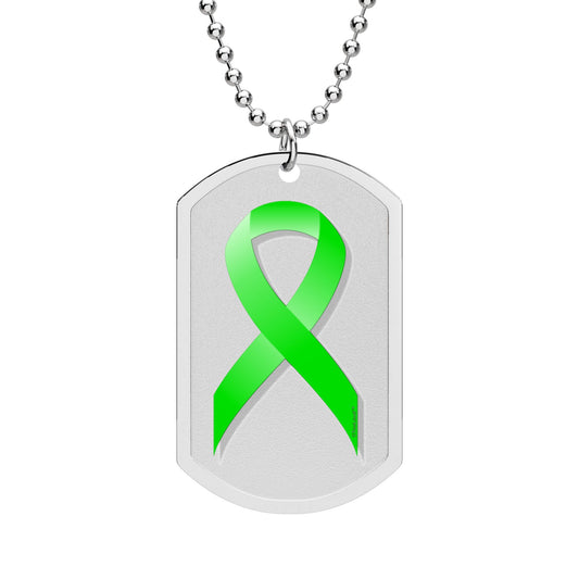 Lyme Disease Awareness Ribbon – Lime Green Adult Dog Tag Chain Necklace by TOOLOUD