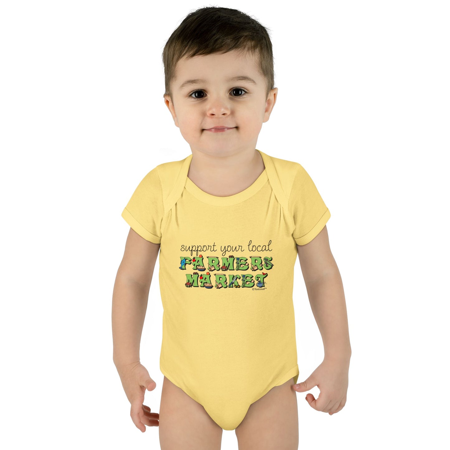 Support Your Local Farmers Market – Color Baby Romper Bodysuit by TOOLOUD